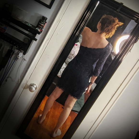 Jessica Simpson navy one shoulder sequin dress - Picture 3 of 6